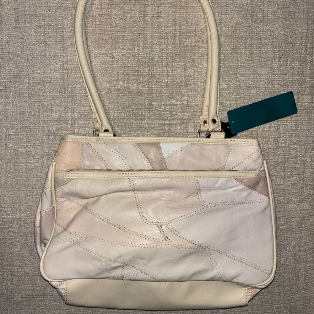 Vintage Stone Mountain Leather Beige Patch Bag Neutral Boho Grandma Granny NWT